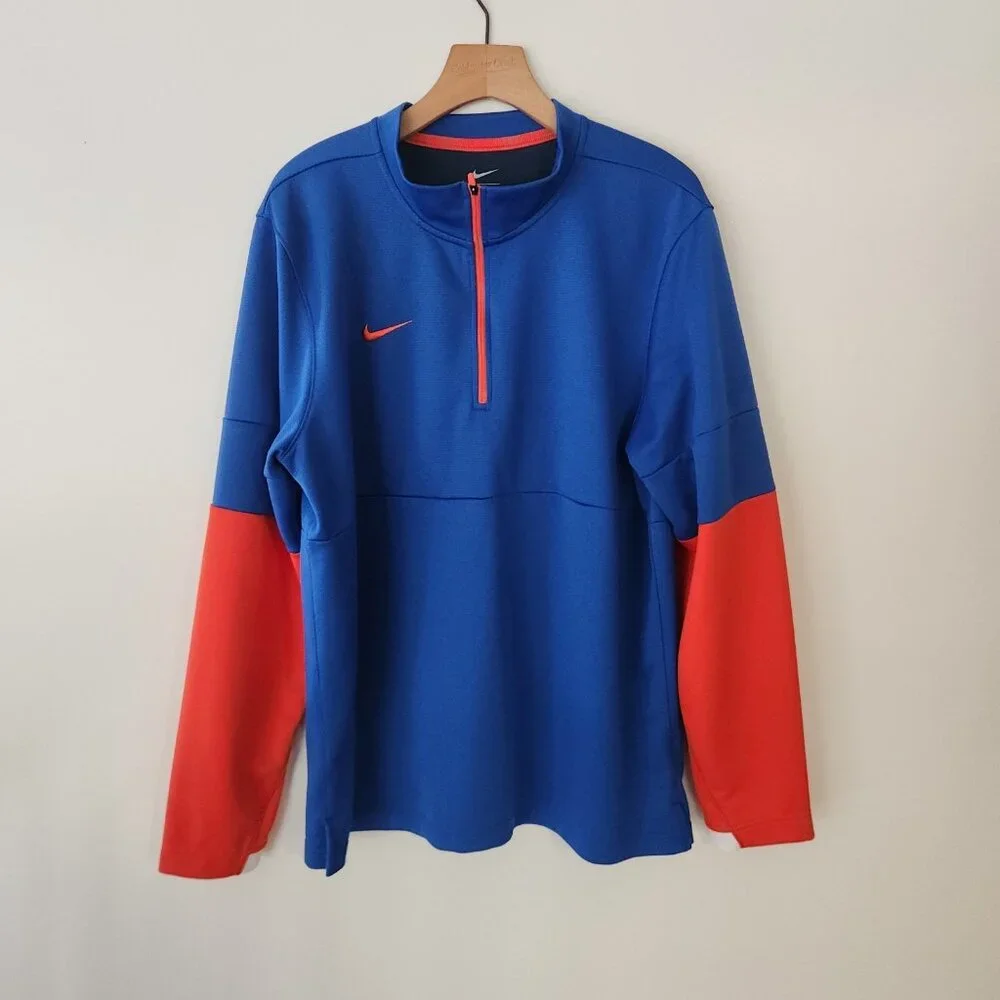 Nike Therma Football Sideline 1/2 Zip Pullover Royal Blue‎ Orange Mens Large NEW